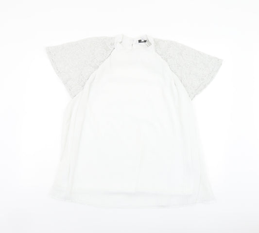 NEXT Womens White Polyester Basic Blouse Size 16 Round Neck - Lace Sleeves