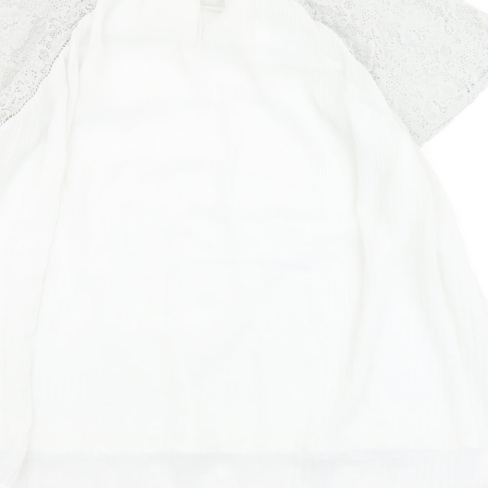 NEXT Womens White Polyester Basic Blouse Size 16 Round Neck - Lace Sleeves