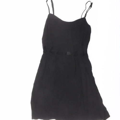 H&M Womens Black Viscose Slip Dress Size 8 Round Neck Zip
