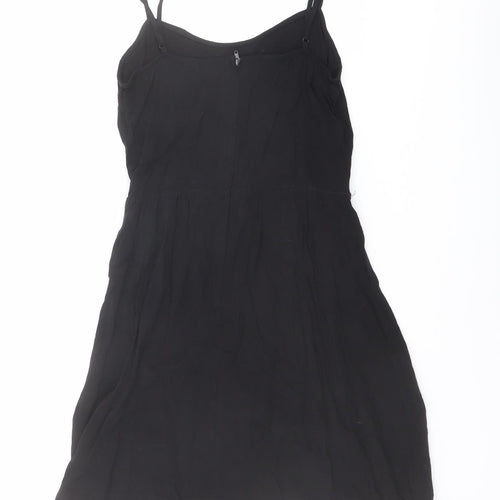 H&M Womens Black Viscose Slip Dress Size 8 Round Neck Zip