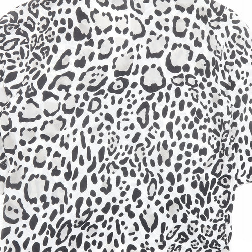Topshop Womens Black Animal Print Polyester Basic Blouse Size 6 V-Neck - Wrap Front Detail