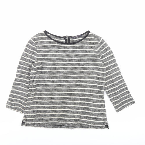 Marks and Spencer Womens Grey Round Neck Striped Cotton Pullover Jumper Size 8