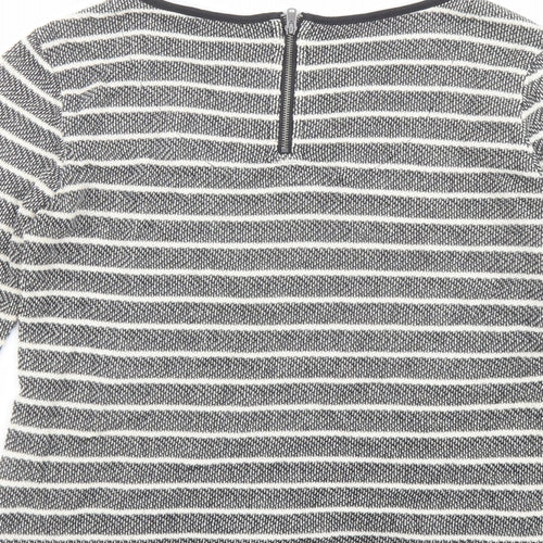 Marks and Spencer Womens Grey Round Neck Striped Cotton Pullover Jumper Size 8