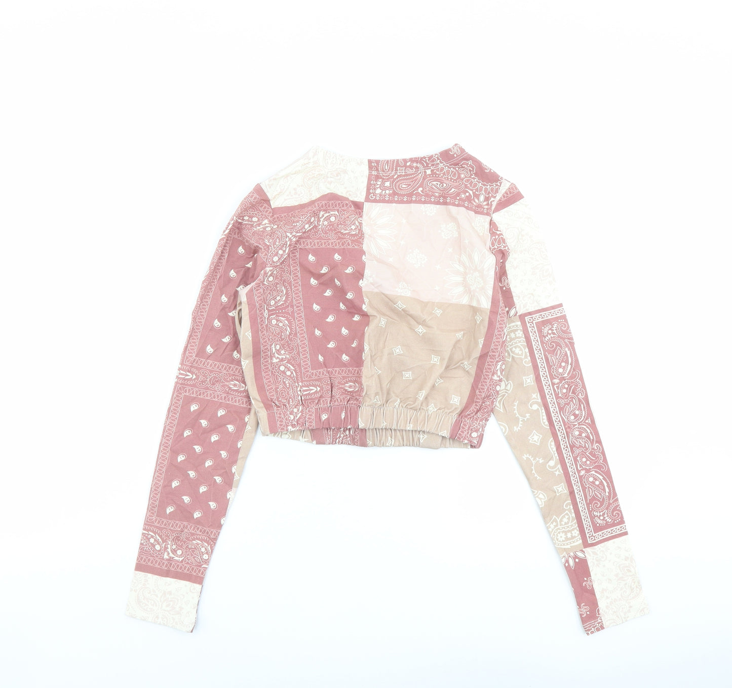 ASOS Womens Multicoloured Paisley Cotton Cropped Blouse Size 8 V-Neck - Wrap Style