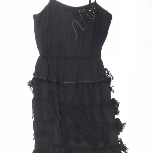 Cornelius Womens Black Acetate Slip Dress Size 14 Round Neck Zip