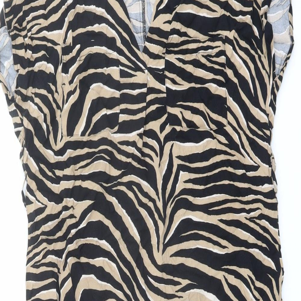 New Look Womens Brown Animal Print Viscose A-Line Size 12 V-Neck Pullover - Tiger pattern