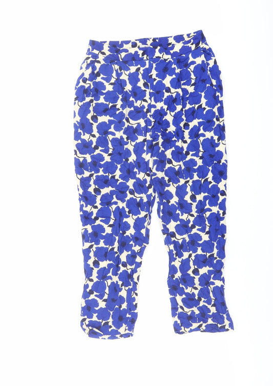 New Look Womens Blue Floral Viscose Trousers Size 6 L22 in Regular Button