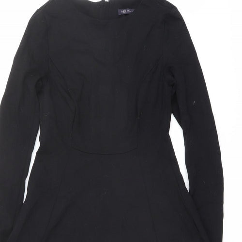 Marks and Spencer Womens Black Viscose Fit & Flare Size 8 Boat Neck Zip