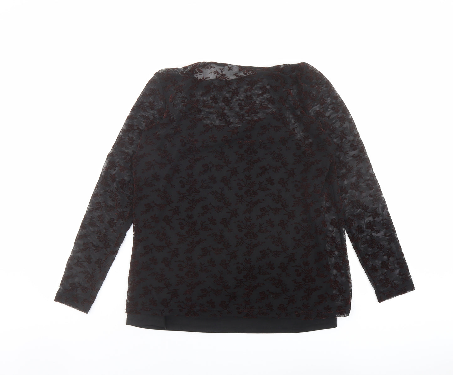 Jacqueline de Yong Womens Black Floral Polyester Basic Blouse Size M Round Neck