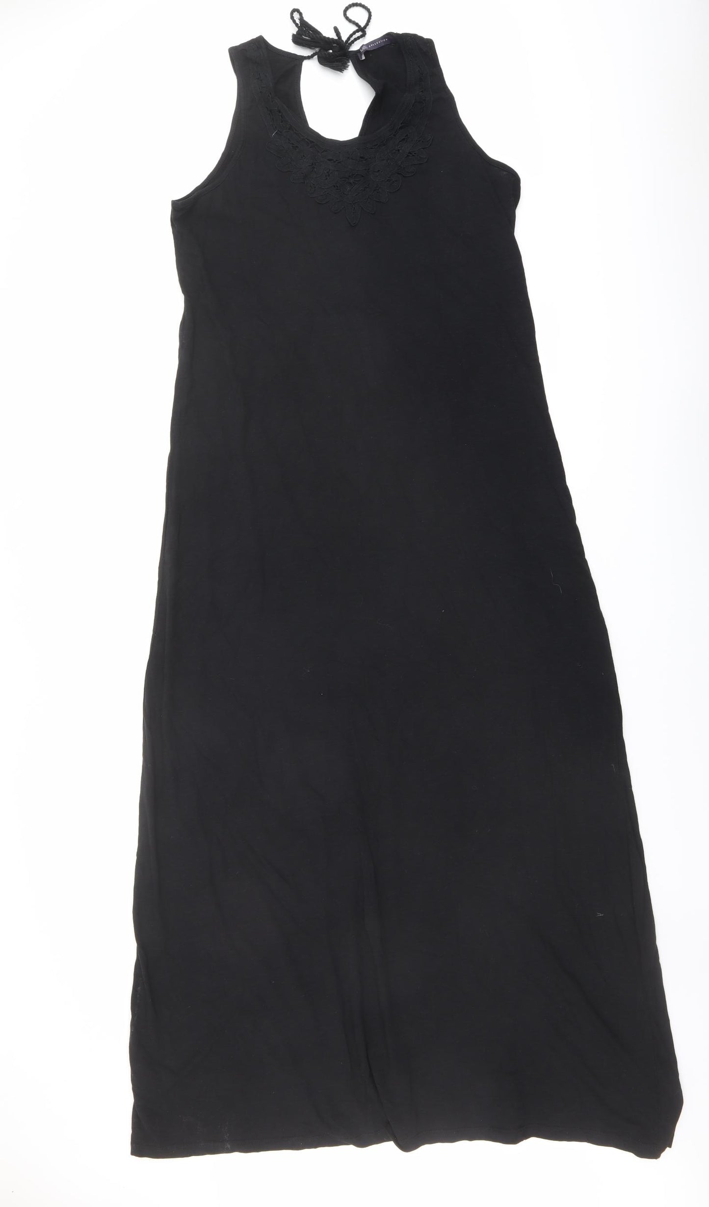 Marks and Spencer Womens Black Cotton Maxi Size 14 Round Neck Tie