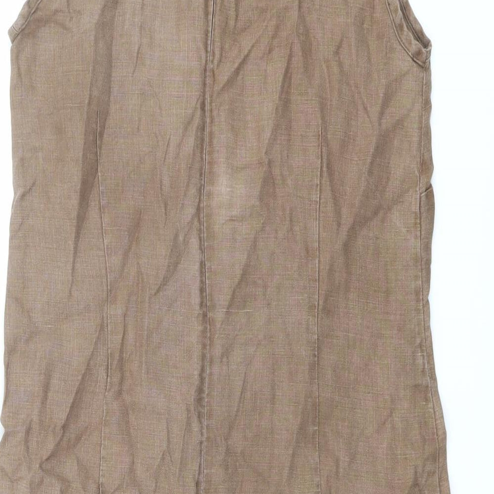 Boden Womens Brown Linen A-Line Size 12 V-Neck Zip