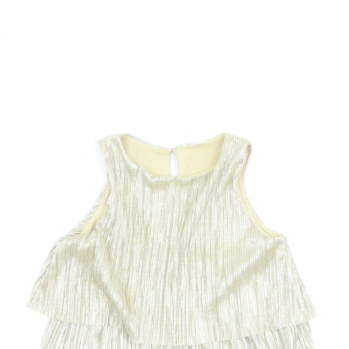 Zara Girls Gold Polyester Basic Tank Size 7 Years Round Neck Button - Metallic Plisse
