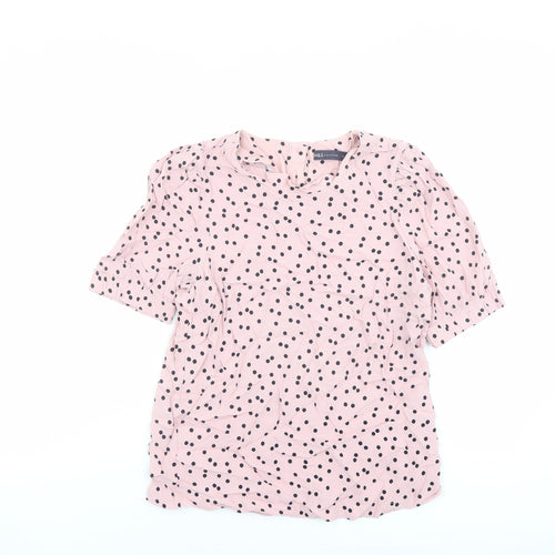 Marks and Spencer Womens Pink Polka Dot Viscose Basic Blouse Size 12 Round Neck