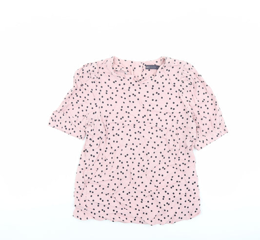 Marks and Spencer Womens Pink Polka Dot Viscose Basic Blouse Size 12 Round Neck