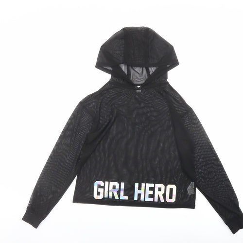 River Island Girls Black Polyester Basic T-Shirt Size 11-12 Years Round Neck Pullover - Girl Hero