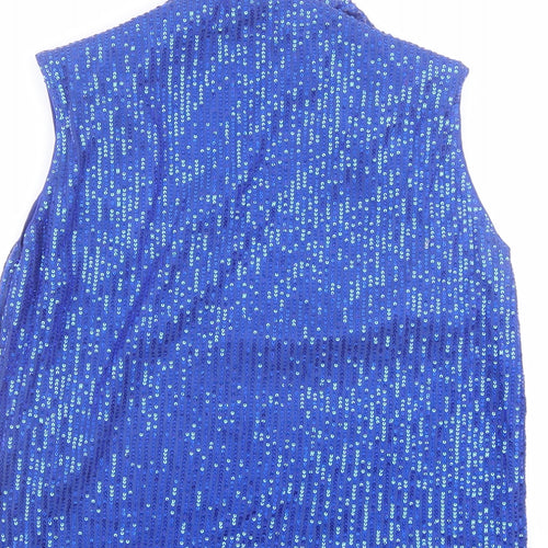 Sollinary Womens Blue Polyester Basic Tank Size S Cowl Neck