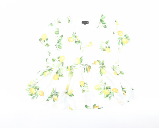 In the Style Womens White Geometric Polyester Basic Blouse Size 18 V-Neck - Lemon Pattern