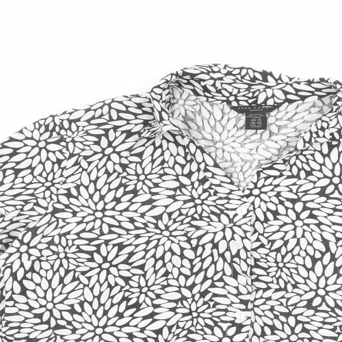 Anne Carson Womens Black Geometric Linen Basic Button-Up Size 2XL Collared