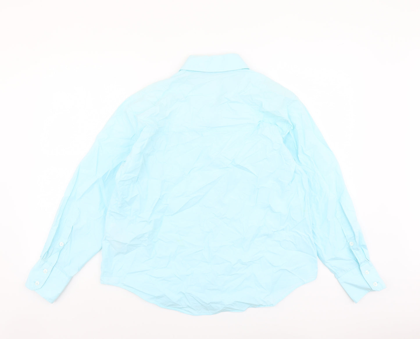 Zara Womens Blue Cotton Basic Button-Up Size S Collared
