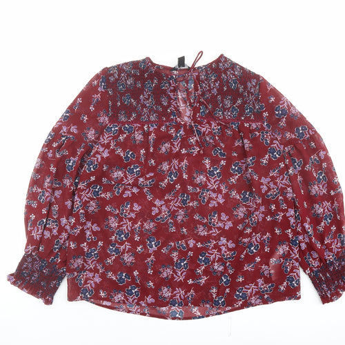 New Look Womens Red Floral Polyester Basic Blouse Size 10 Round Neck