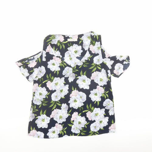 Oasis Womens Multicoloured Floral Polyester Basic Blouse Size 10 V-Neck - Cold Shoulder