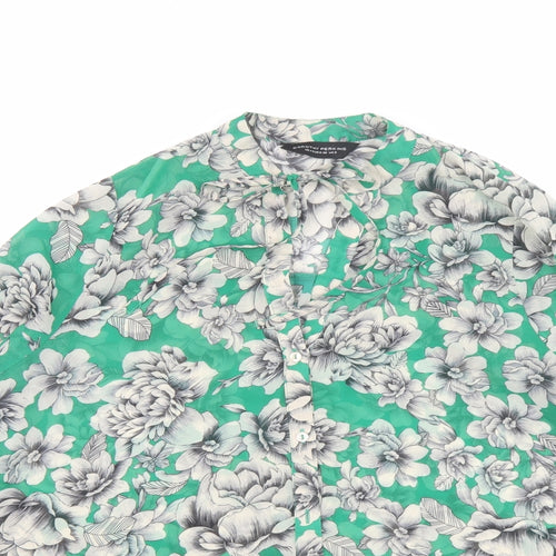 Dorothy Perkins Womens Green Floral Polyester Basic Button-Up Size 8 Round Neck