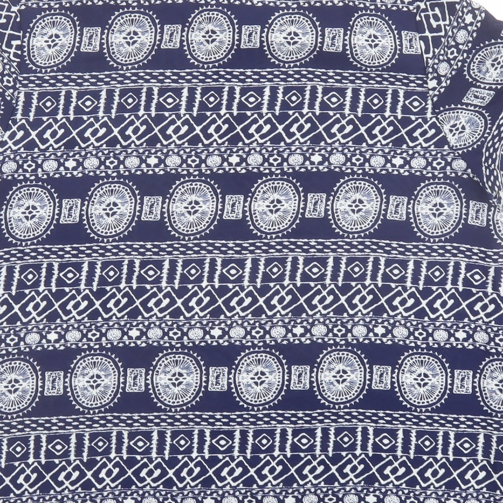 Poppy Lux Womens Blue Geometric Polyester Basic T-Shirt Size 8 Round Neck