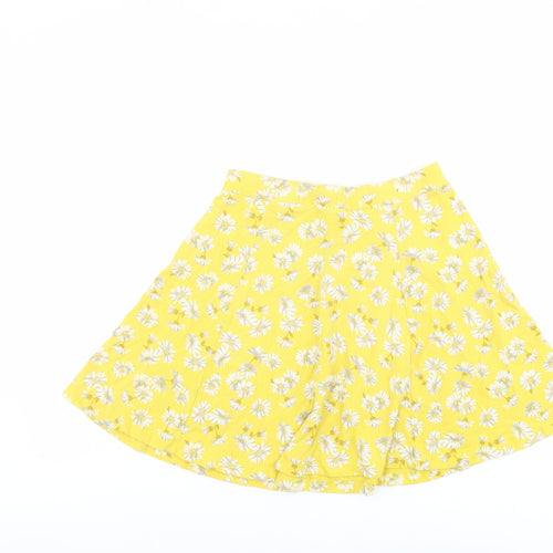New Look Womens Yellow Floral Cotton Skater Skirt Size 10