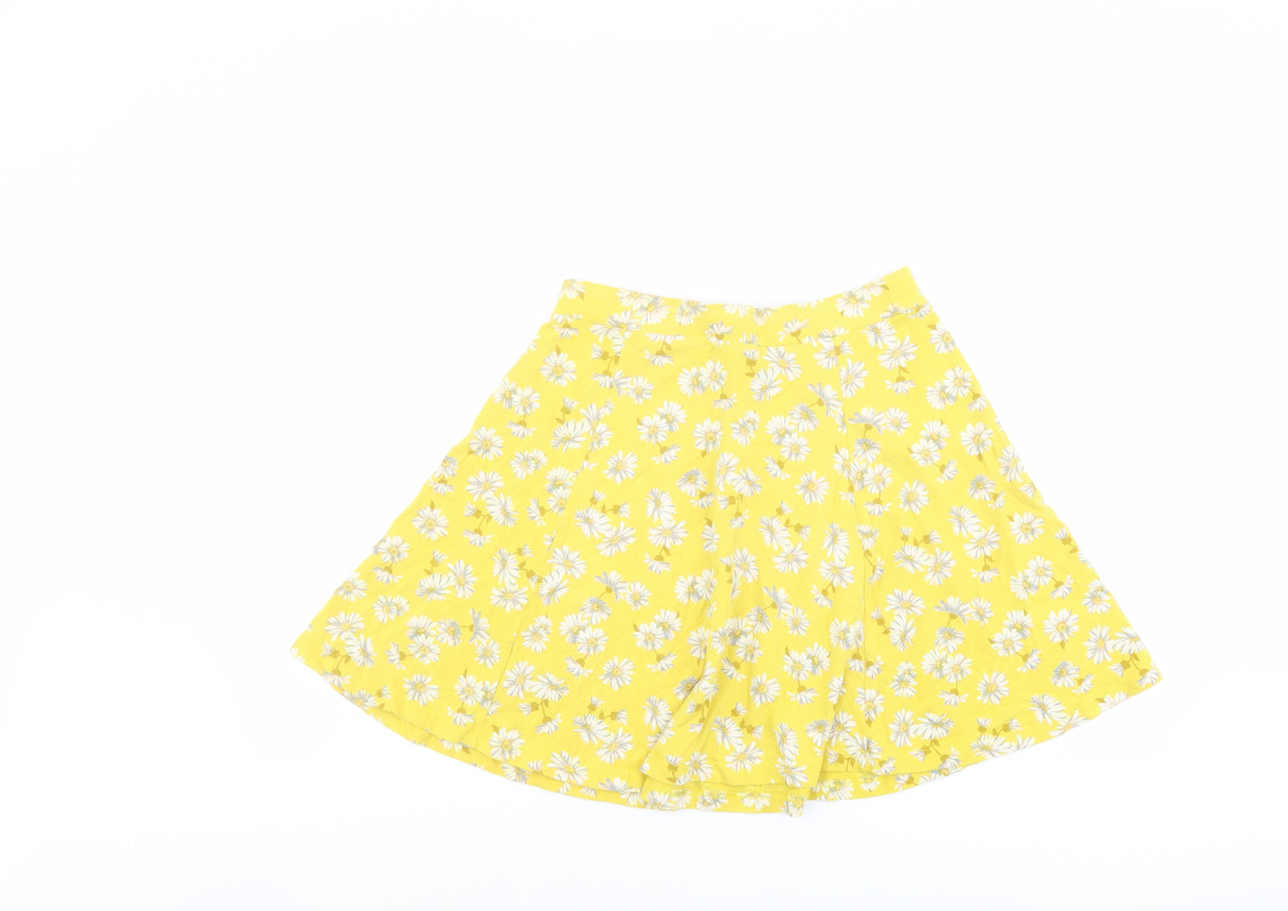 New Look Womens Yellow Floral Cotton Skater Skirt Size 10