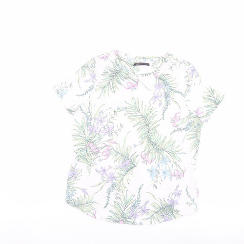 Marks and Spencer Womens Multicoloured Floral Cotton Basic T-Shirt Size 12 Round Neck