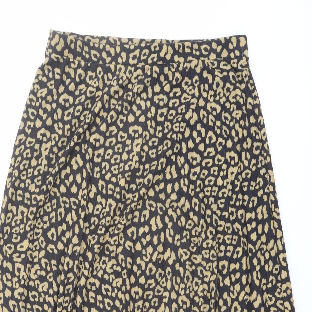 Marks and Spencer Womens Black Animal Print Polyester A-Line Skirt Size 12 - Leopard pattern