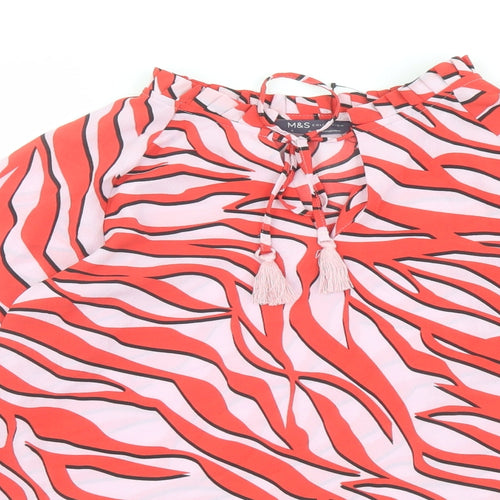 Marks and Spencer Womens Red Animal Print Polyester Basic Blouse Size 6 V-Neck - Tiger Print