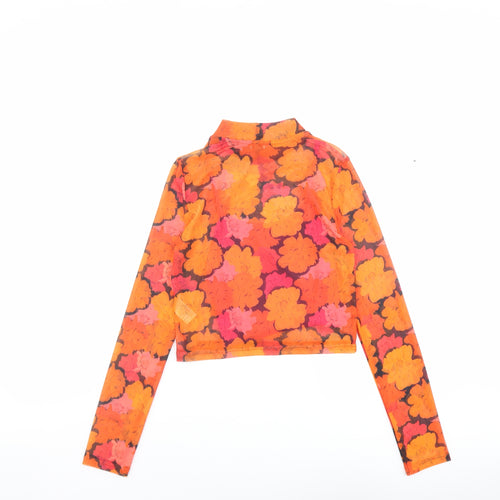 River Island Girls Orange Floral Polyester Basic T-Shirt Size 11-12 Years Mock Neck Pullover