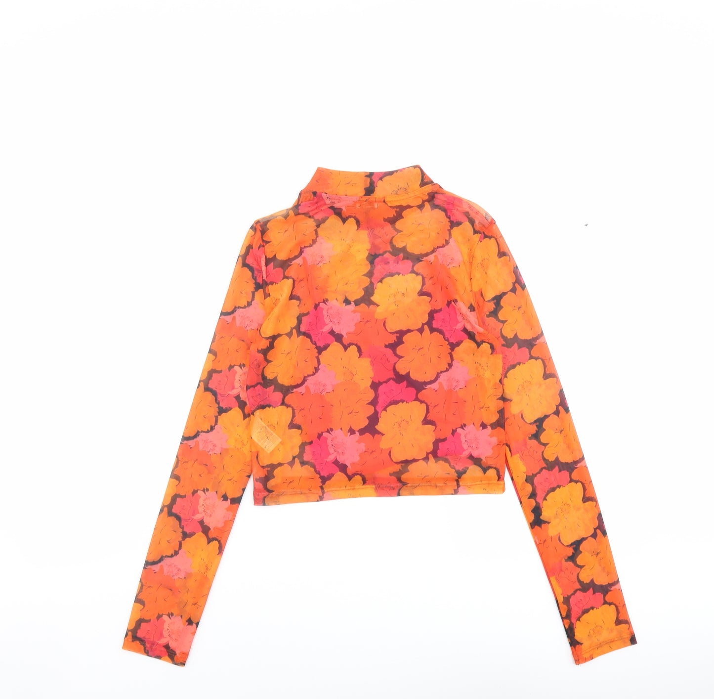 River Island Girls Orange Floral Polyester Basic T-Shirt Size 11-12 Years Mock Neck Pullover