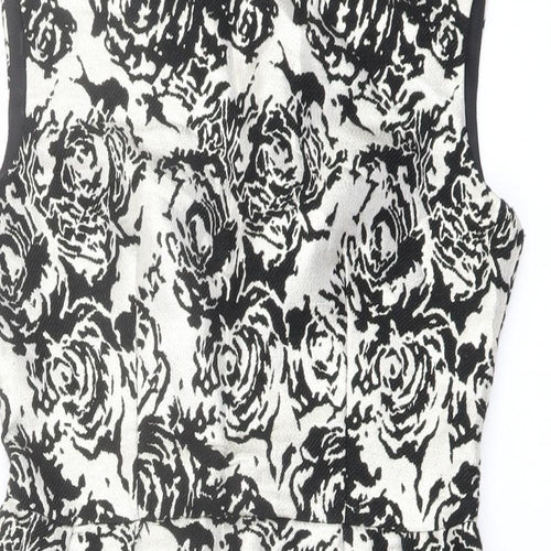Glamorous Womens Black Floral Cotton Shift Size 10 Round Neck Zip