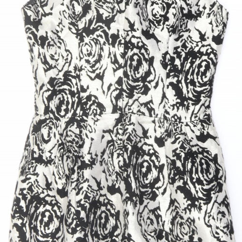 Glamorous Womens Black Floral Cotton Shift Size 10 Round Neck Zip
