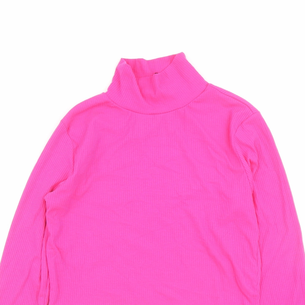 H&M Womens Pink Polyester Basic T-Shirt Size M High Neck