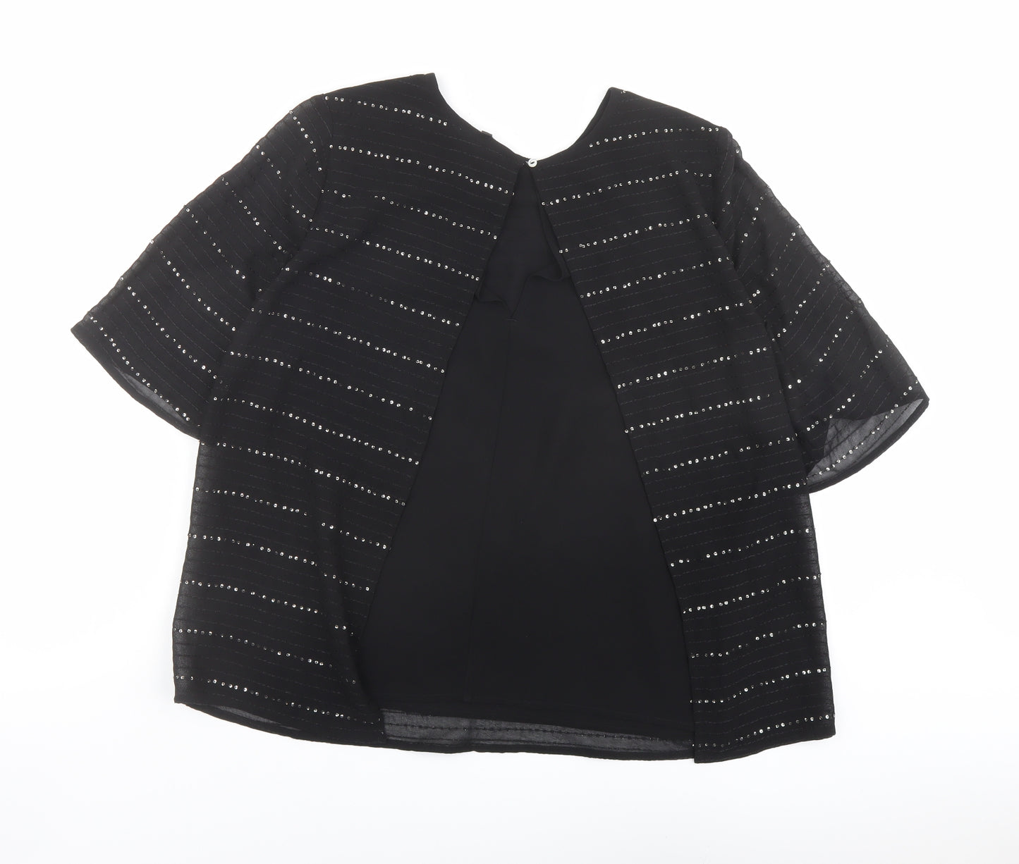 NEXT Womens Black Striped Polyester Basic T-Shirt Size 10 Round Neck