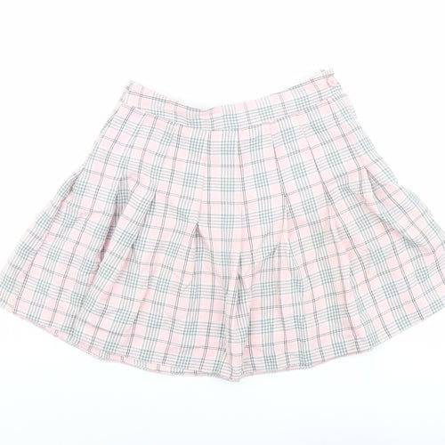 New Look Womens Pink Plaid Polyester Pleated Skirt Size 12 Zip