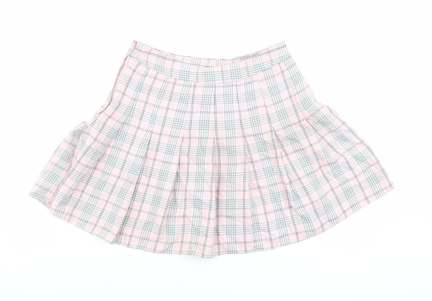 New Look Womens Pink Plaid Polyester Pleated Skirt Size 12 Zip