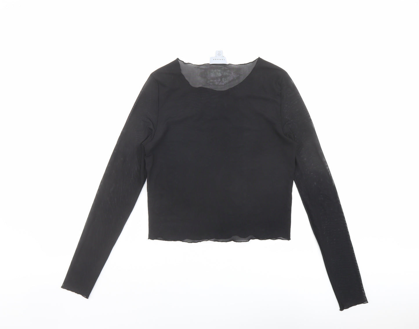 Topshop Womens Black Polyester Basic T-Shirt Size 12 Round Neck - Melrose Av.