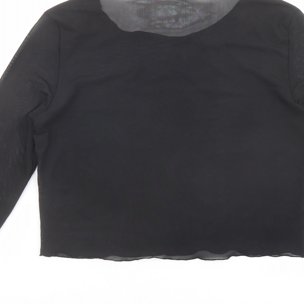 Topshop Womens Black Polyester Basic T-Shirt Size 12 Round Neck - Melrose Av.