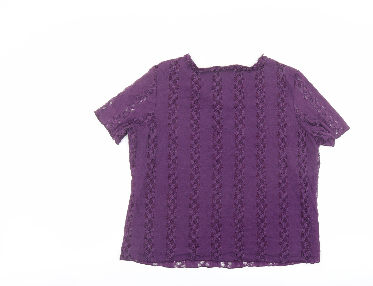 Bonmarché Womens Purple Striped Nylon Basic T-Shirt Size XL V-Neck