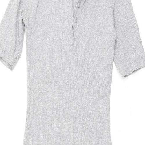 Zara Womens Grey Cotton Shirt Dress Size S Collared Button