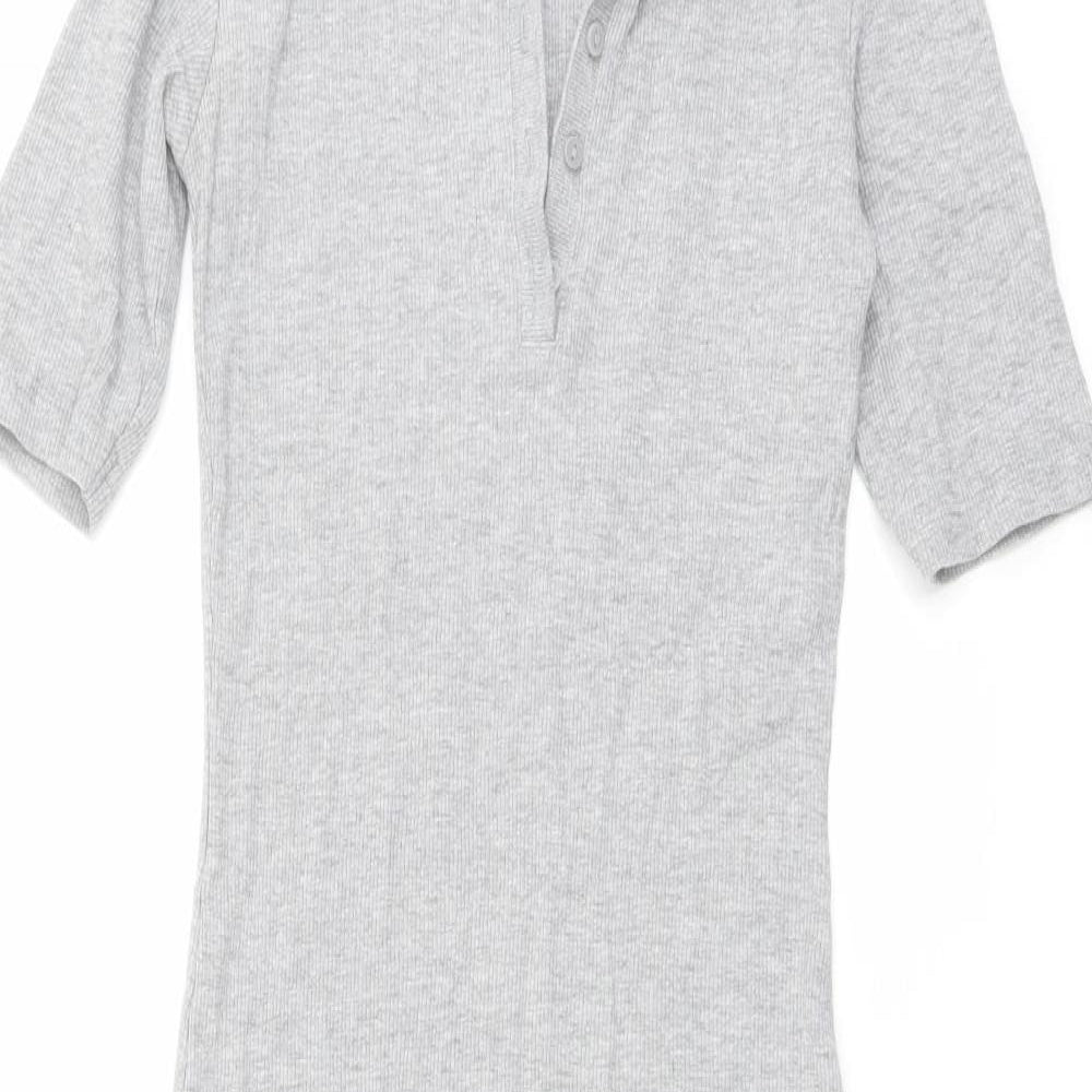 Zara Womens Grey Cotton Shirt Dress Size S Collared Button