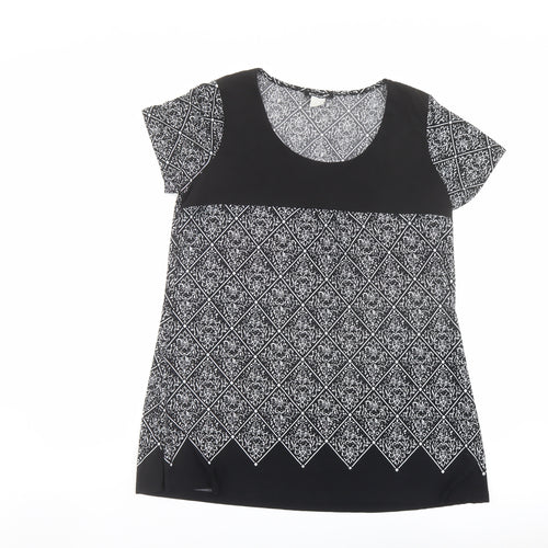 Balsamik Womens Black Geometric Polyester Basic Blouse Size 18 Round Neck