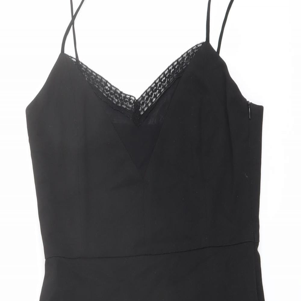 Zaraq Womens Black Polyester Shift Size M V-Neck Zip - Lace Details