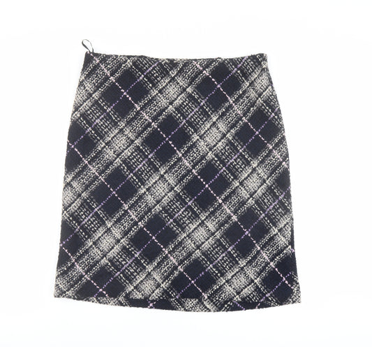 Marks and Spencer Womens Blue Plaid Acrylic A-Line Skirt Size 16