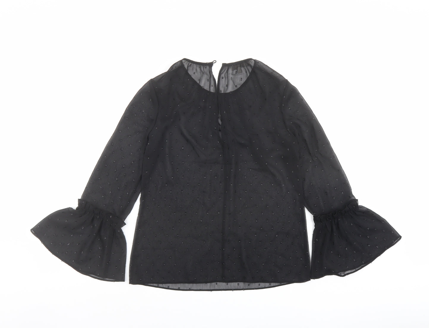 Hobbs Womens Black Polyester Basic Blouse Size 6 Round Neck - Flared Sleeve Textured