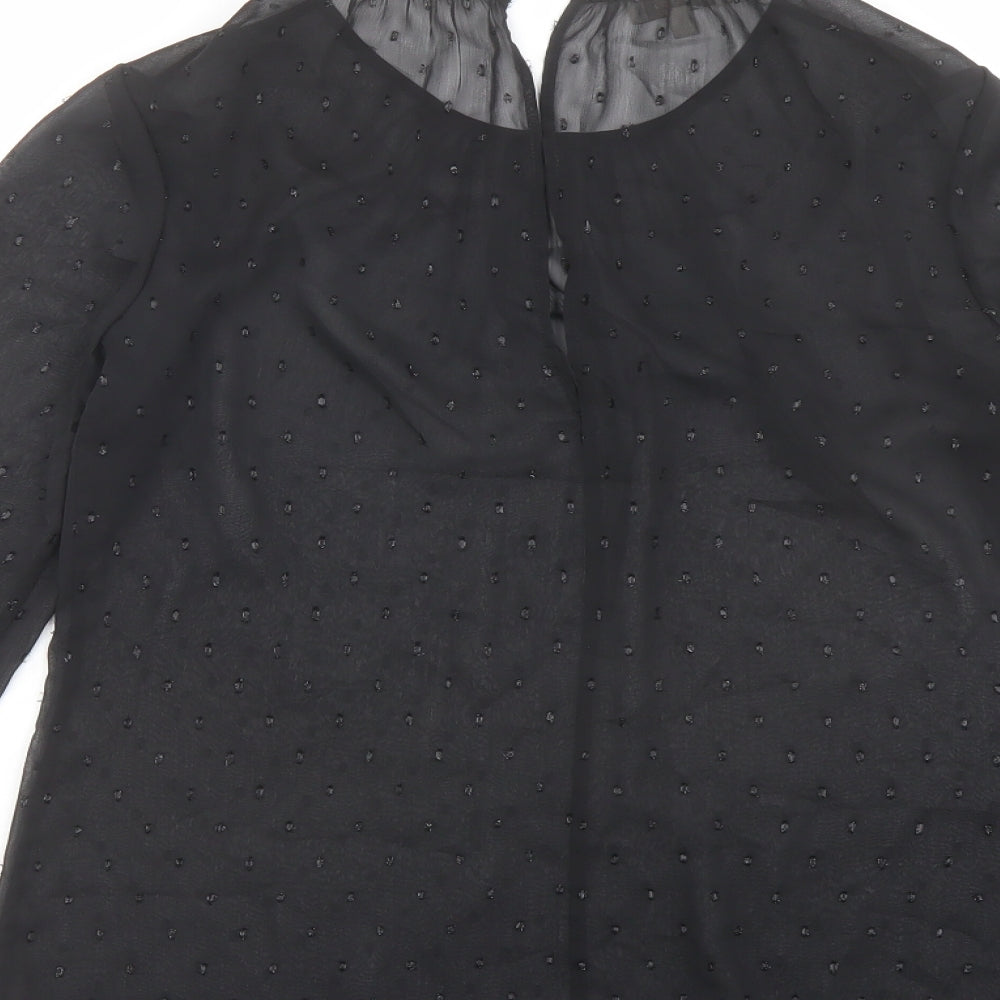 Hobbs Womens Black Polyester Basic Blouse Size 6 Round Neck - Flared Sleeve Textured